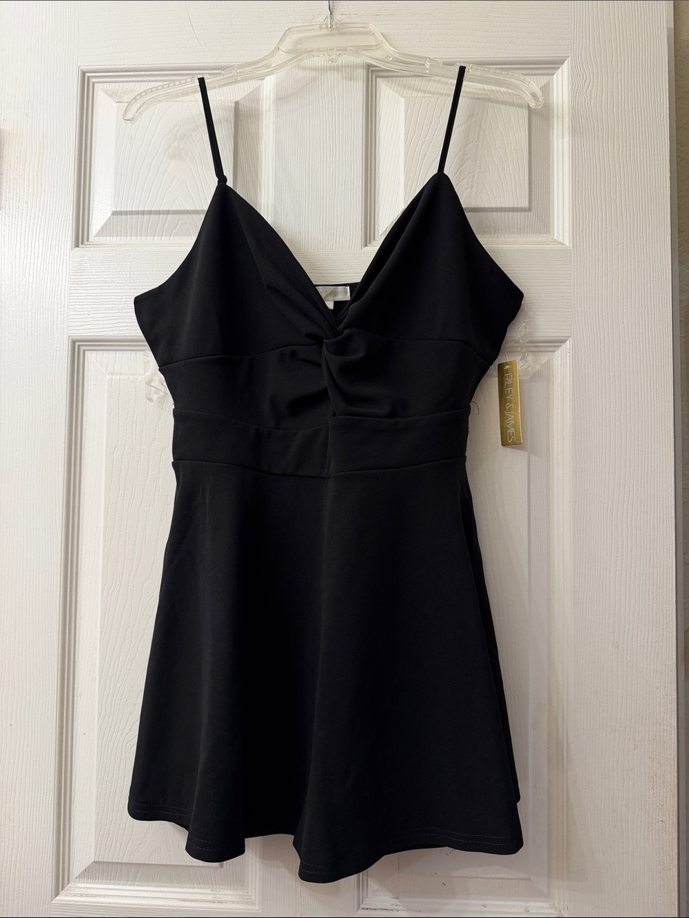 Black Spaghetti-Strap Mini Dress Skort with Twist Front